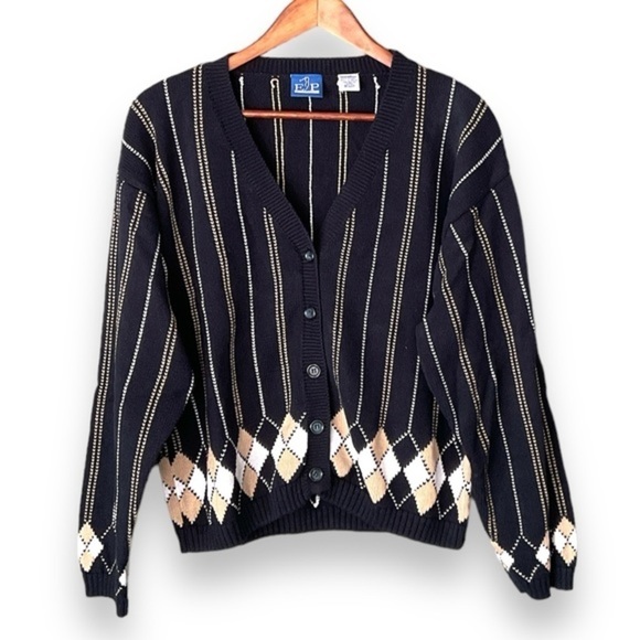 EP Pro Sweaters - EP Pro Navy Trim Button Down Retro Golf Cardigan Large